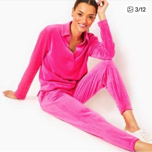 Lilly Pulitzer Pants - Women's Pink Velour Lounge Set LILY pulitzer